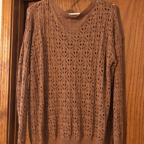 Open Knit V Neck Sweater XL, Rust Brown - Picture 3 of 3